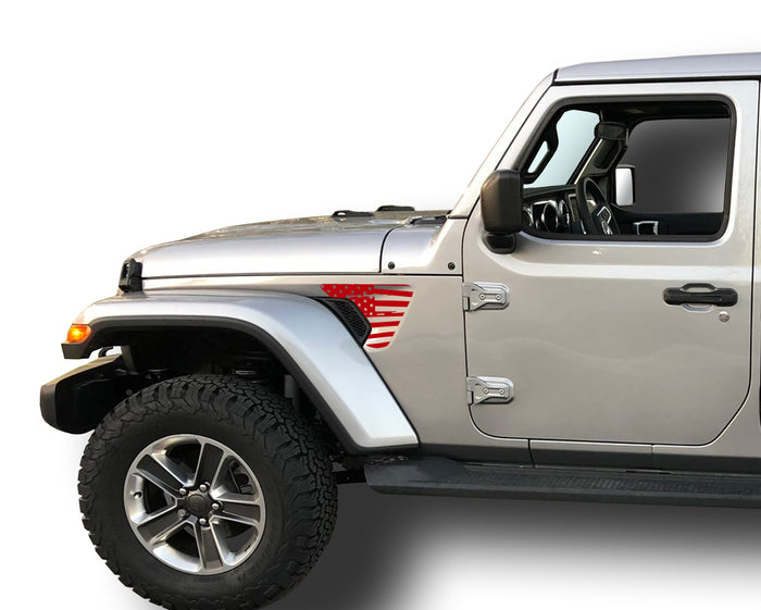 Distressed American Flag Fender Vent Inlays Fits: 2018 & up Jeep Wrangler JL JT Sport MOAB Sahara Altitude Rubicon  0265