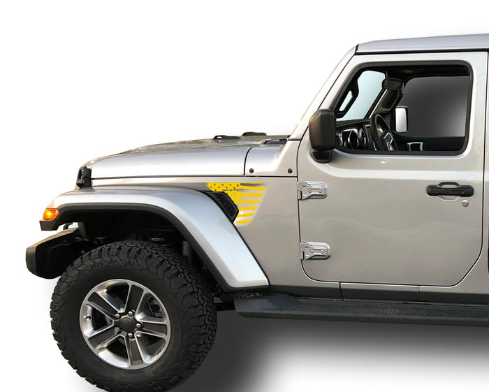 Distressed American Flag Fender Vent Inlays Fits: 2018 & up Jeep Wrangler JL JT Sport MOAB Sahara Altitude Rubicon  0265