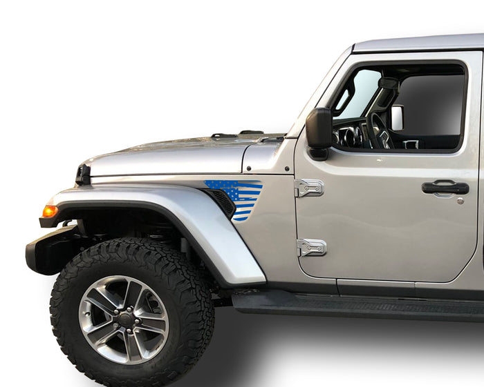 Distressed American Flag Fender Vent Inlays Fits: 2018 & up Jeep Wrangler JL JT Sport MOAB Sahara Altitude Rubicon  0265