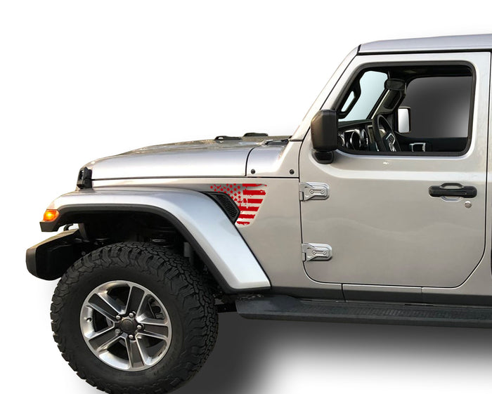 Distressed American Flag Fender Vent Inlays Fits: 2018 & up Jeep Wrangler JL JT