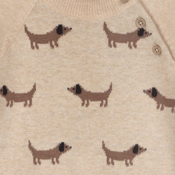 Doxie Dog Jacquard Knit Baby Raglan Pullover Sweater, Organic Cotton