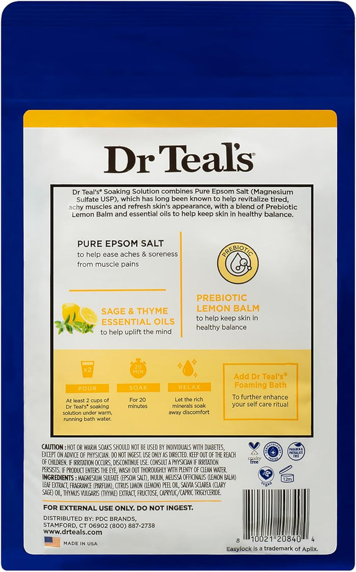 Dr Teal's Epsom Salt Soaking Solution Prebiotic Lemon Balm 1.36Kg