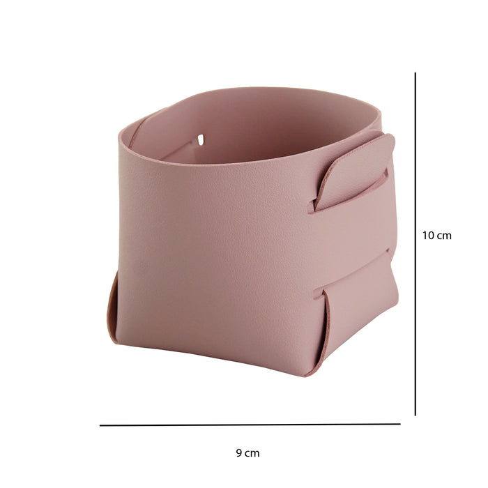 Dusty Rose Leather Storage Basket