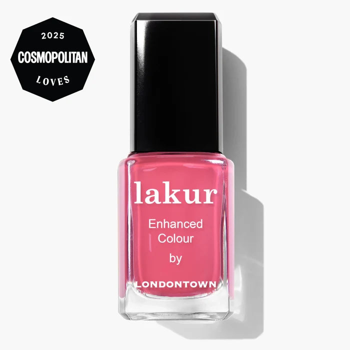 A bottle of LONDONTOWN Lakur Enhanced Colour in Electric Flamingo with a "2025 Cosmopolitan Loves" badge in the top left corner.