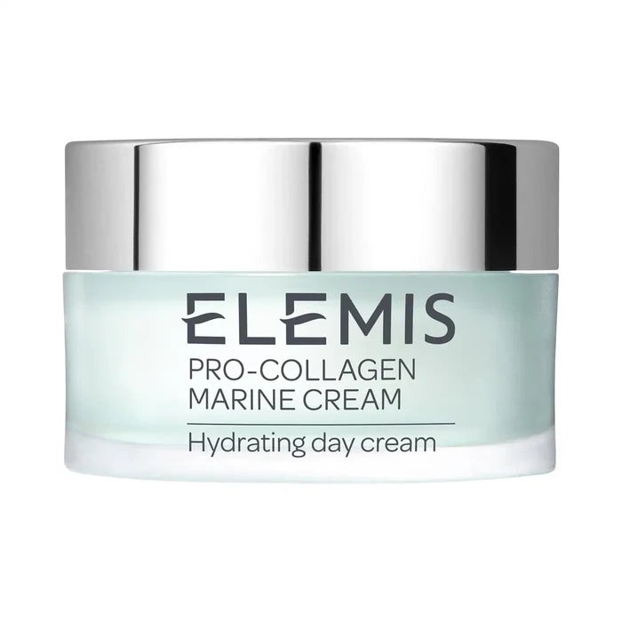 Elemis Pro-Collagen Anti-Aging Marine Cream jar with sleek design, 50ml size, showcasing a luxurious skincare product.