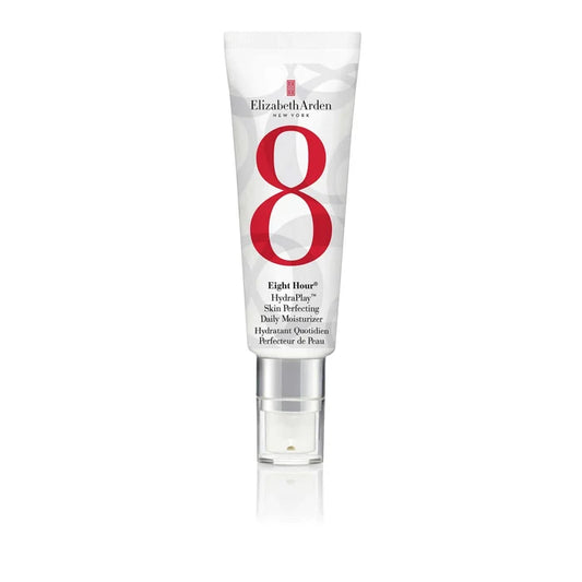 Elizabeth Arden Eight Hour HydraPlay Daily Moisturizer in 45ml jar, smooth, hydrating skin perfecting cream with a clean, natural finish