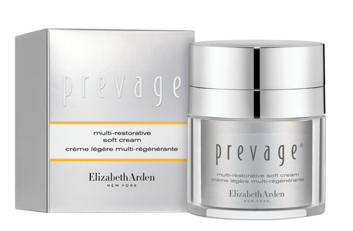 Elizabeth Arden PREVAGE Multi-Restorative Soft Cream in 50ml jar, shown with sleek packaging and soft cream texture.