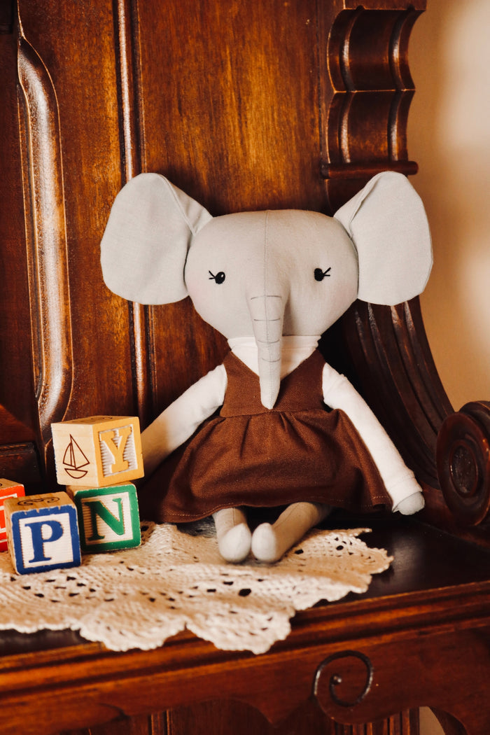 Eloise the Elephant - Brown Pinafore