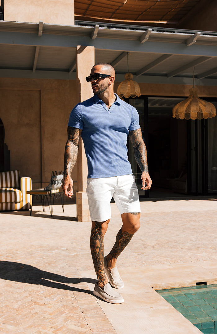 Elysee Slim Ribbed Revere Polo in Blue