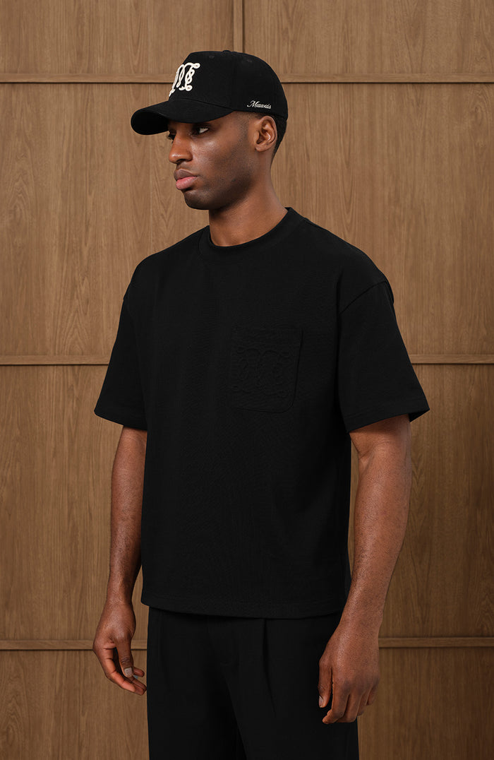 Embossed Monogram Pocket T Shirt In Black