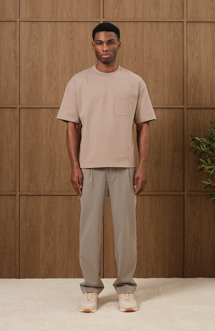Embossed Monogram Pocket T Shirt In Taupe