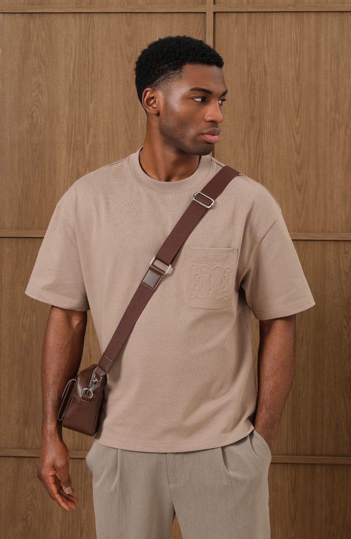Embossed Monogram Pocket T Shirt In Taupe