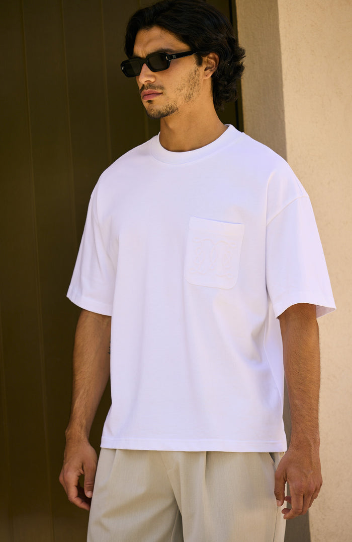 Embossed Monogram Pocket T-Shirt in White