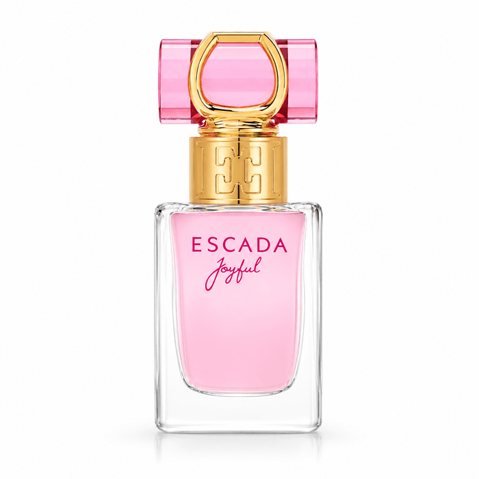 Escada Joyful EDP for Women pink Eau de Parfum in a clear glass bottle with gold detailing and a pink cap