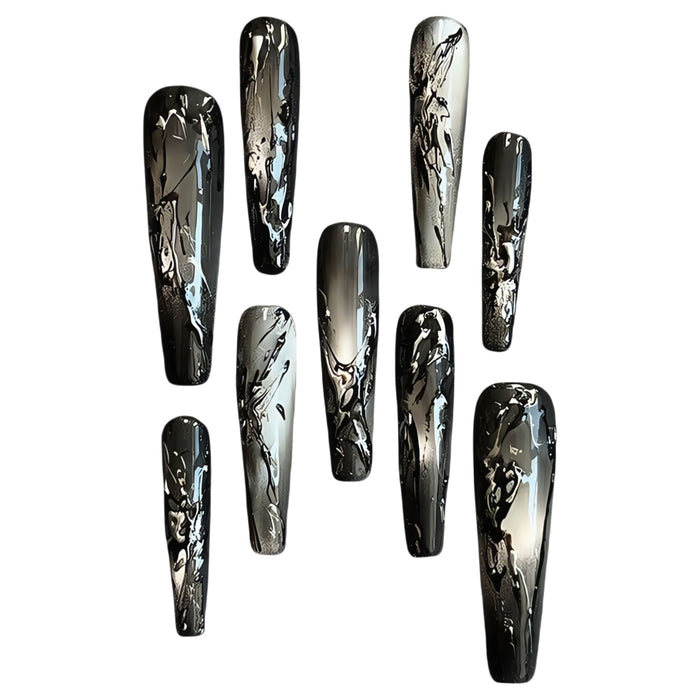 ETERNITY'C Handmade Custom Black Mirror Pressed On Wearable Nails T4984