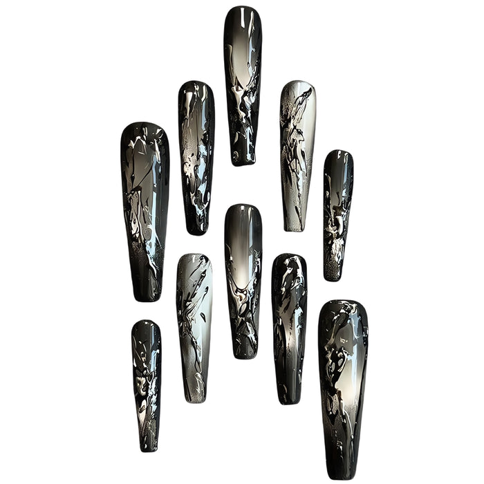 ETERNITY'C Handmade Custom Black Mirror Pressed On Wearable Nails T4984