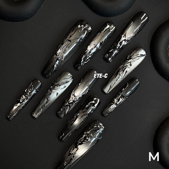 ETERNITY'C Handmade Custom Black Mirror Pressed On Wearable Nails T4984