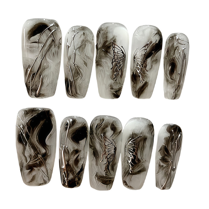 ETERNITY'C Handmade Custom Blooming Butterfly Pressed On Wearable Nails T5002