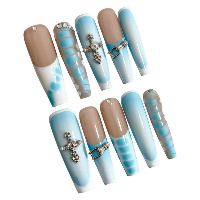 ETERNITY'C Handmade Custom Blue Python Pressed On Wearable Nails T4989