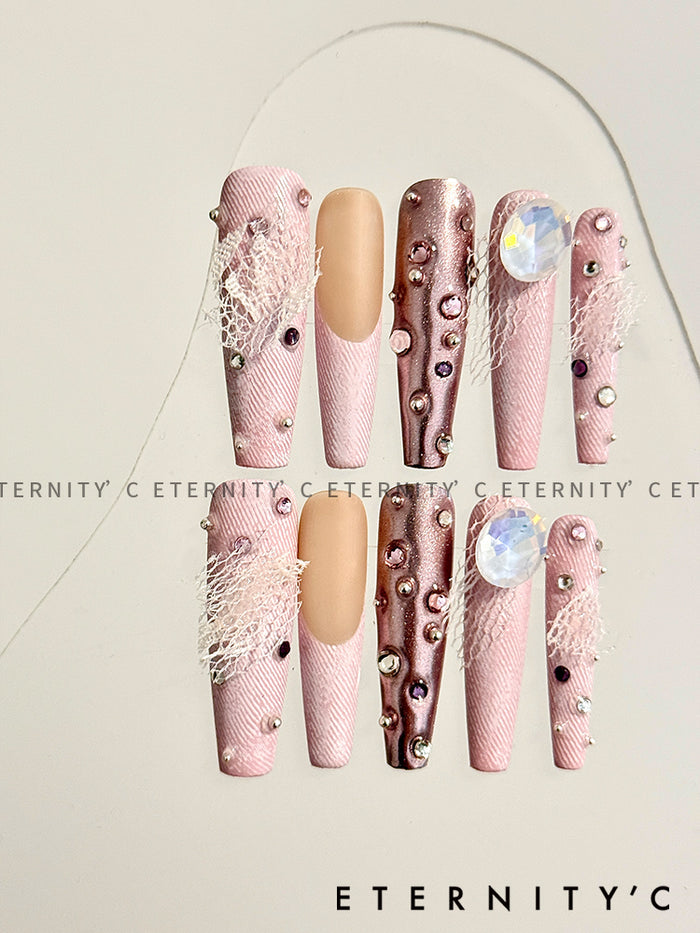 ETERNITY'C Handmade Custom Cowboy Sweetheart Pressed On Wearable Nails T5009