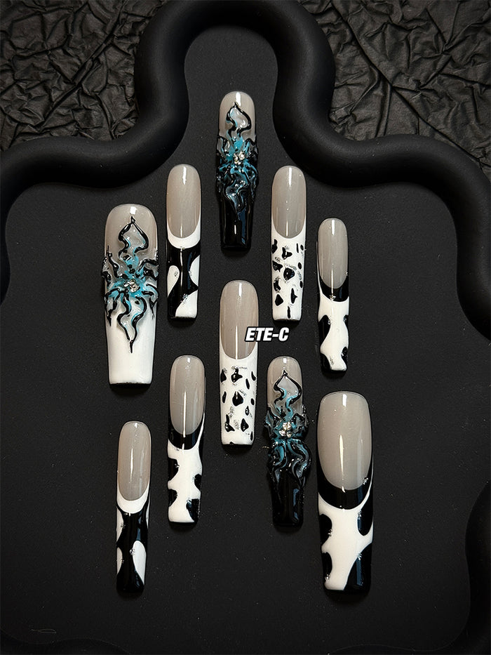 ETERNITY'C Handmade Custom Devil's Flower Pressed On Wearable Nails T5011