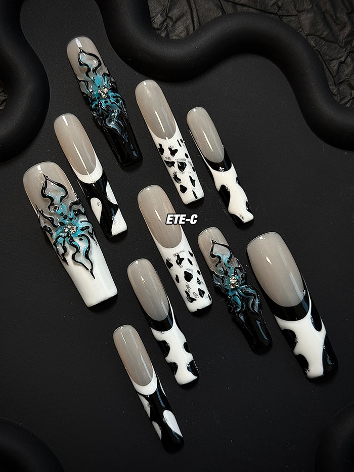 ETERNITY'C Handmade Custom Devil's Flower Pressed On Wearable Nails T5011