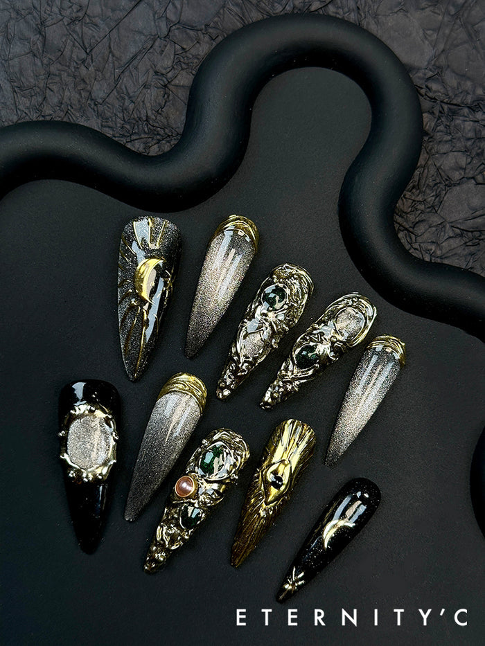 ETERNITY'C Handmade Custom Gem Moon Pressed On Wearable Nails T5036