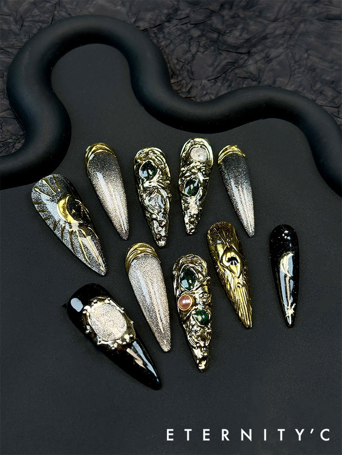 ETERNITY'C Handmade Custom Gem Moon Pressed On Wearable Nails T5036