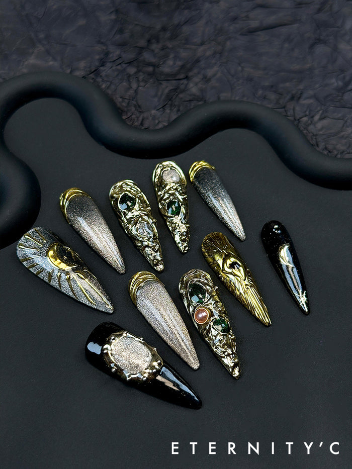 ETERNITY'C Handmade Custom Gem Moon Pressed On Wearable Nails T5036