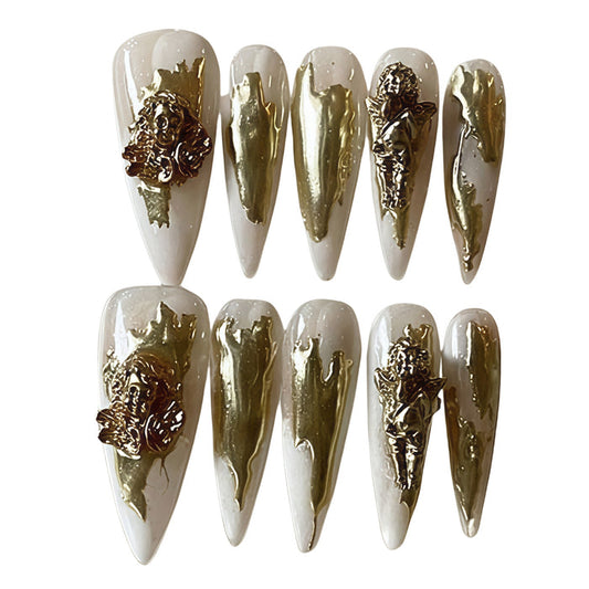ETERNITY'C Handmade Custom Golden Rococo Pressed On Wearable Nails T5025