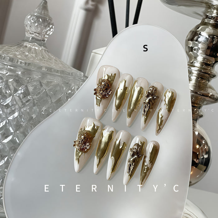 ETERNITY'C Handmade Custom Golden Rococo Pressed On Wearable Nails T5025