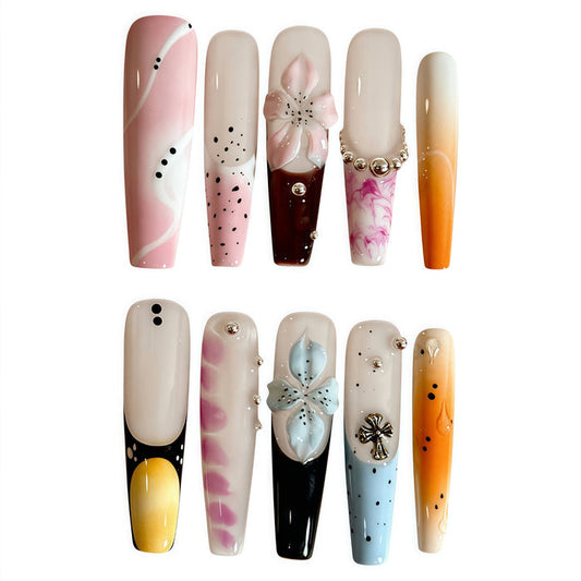 ETERNITY'C Handmade Custom Island Flower Pressed On Wearable Nails T5023