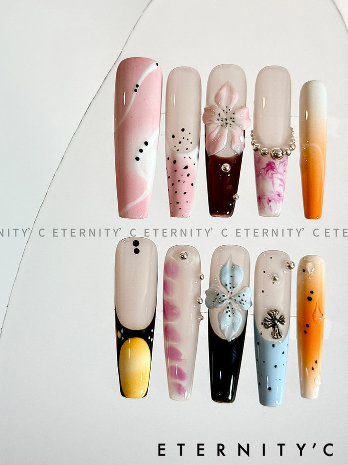 ETERNITY'C Handmade Custom Island Flower Pressed On Wearable Nails T5023
