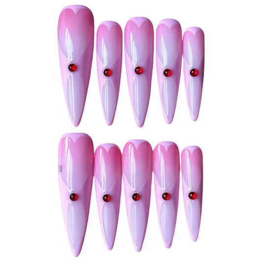 ETERNITY'C Handmade Custom Peach Sweetheart Pressed On Wearable Nails T5014