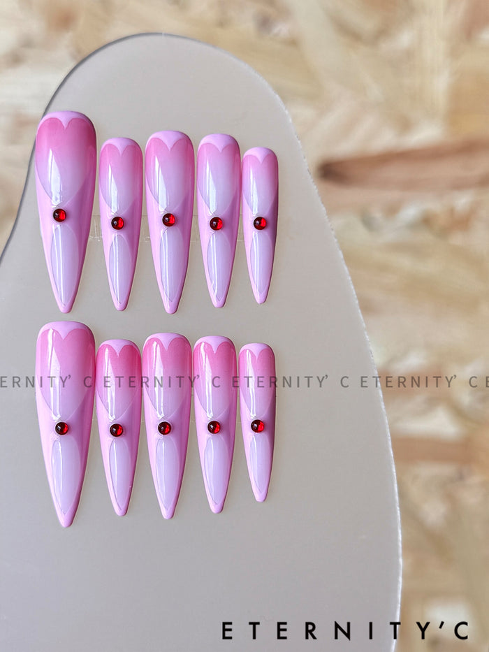 ETERNITY'C Handmade Custom Peach Sweetheart Pressed On Wearable Nails T5014