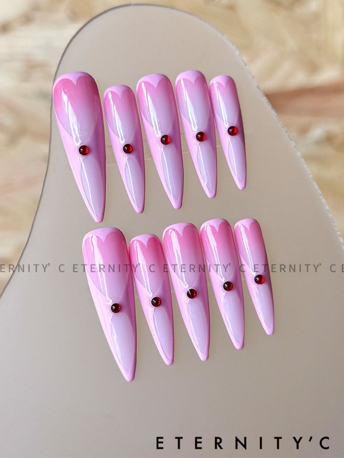 ETERNITY'C Handmade Custom Peach Sweetheart Pressed On Wearable Nails T5014
