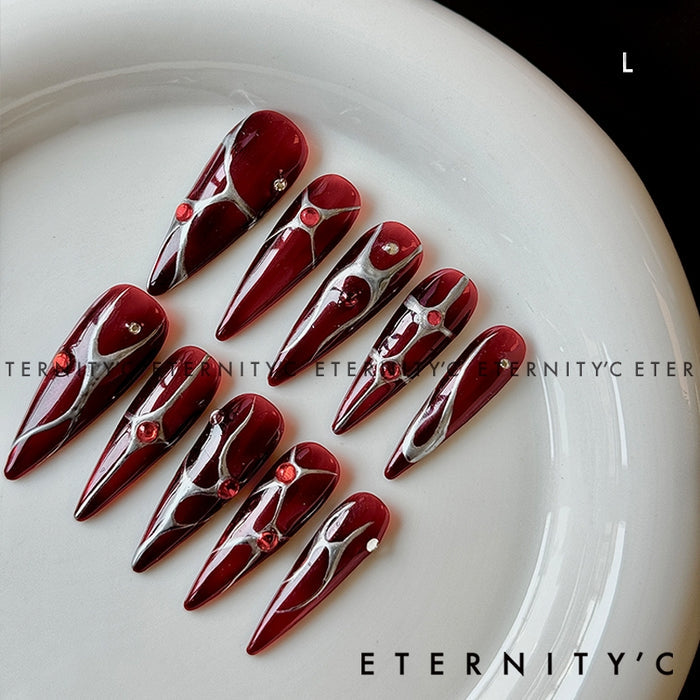 ETERNITY'C Handmade Custom Red Flame Pressed On Wearable Nails T5040