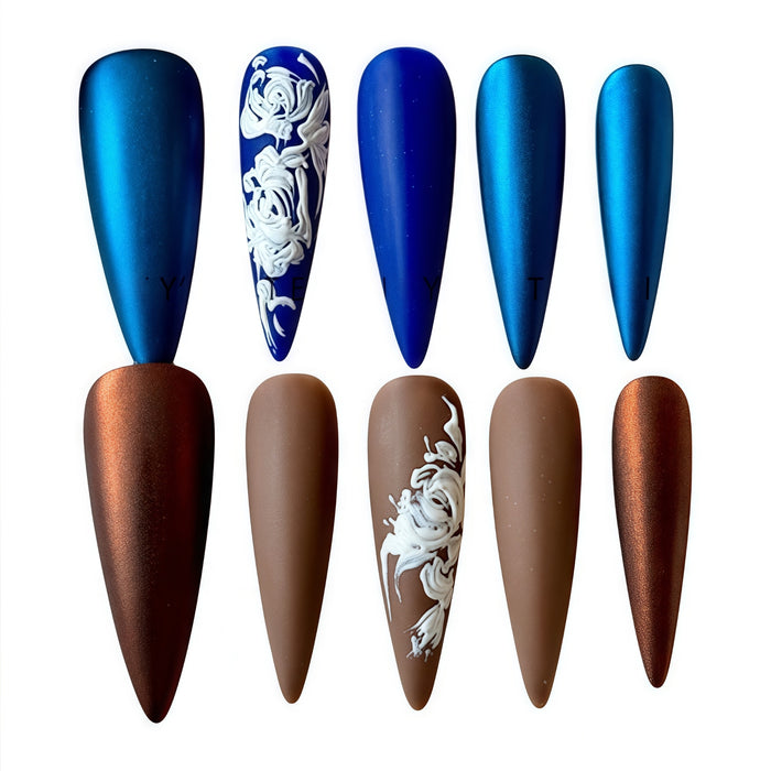 ETERNITY'C Handmade Custom Rococo 3D Flowers Pressed On Wearable Nails T5039