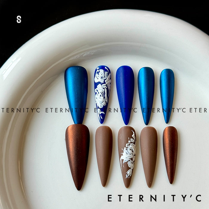 ETERNITY'C Handmade Custom Rococo 3D Flowers Pressed On Wearable Nails T5039