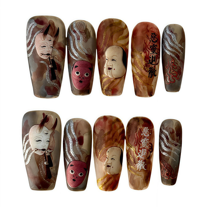 ETERNITY'C Handmade Custom Ukiyo-e Ghosts Pressed On Wearable Nails T5006