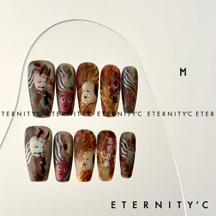 ETERNITY'C Handmade Custom Ukiyo-e Ghosts Pressed On Wearable Nails T5006