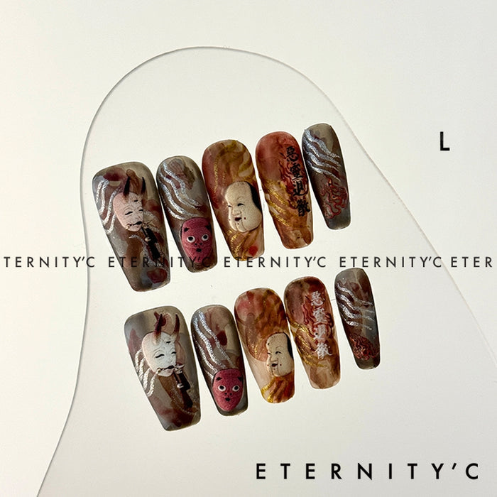 ETERNITY'C Handmade Custom Ukiyo-e Ghosts Pressed On Wearable Nails T5006