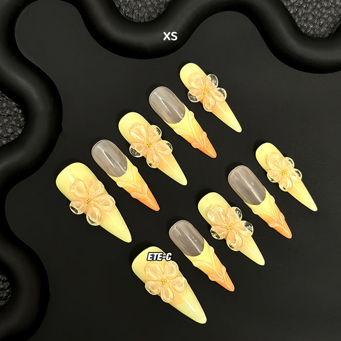 ETERNITY'C Handmade Custom Yellow Flower Pressed On Wearable Nails T4988