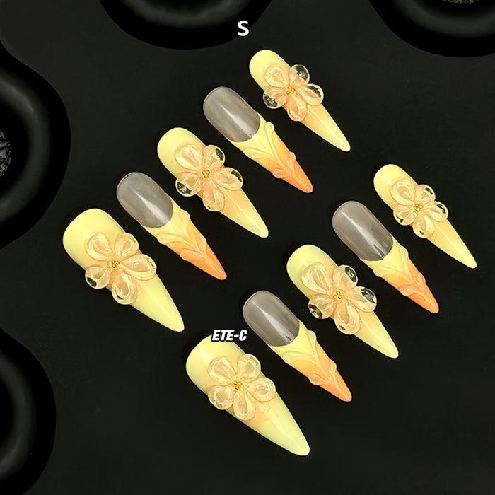 ETERNITY'C Handmade Custom Yellow Flower Pressed On Wearable Nails T4988