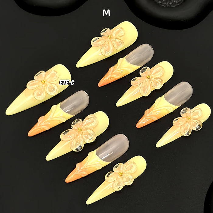 ETERNITY'C Handmade Custom Yellow Flower Pressed On Wearable Nails T4988