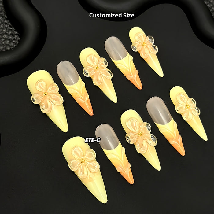 ETERNITY'C Handmade Custom Yellow Flower Pressed On Wearable Nails T4988