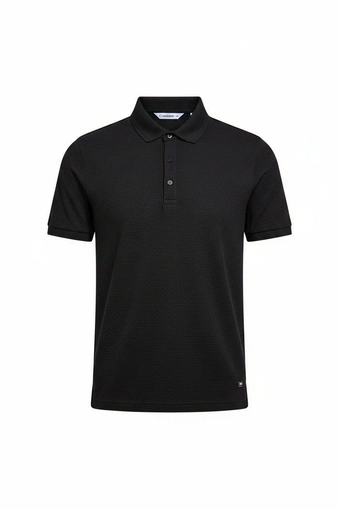 Everyday full length black polo shirt white background
