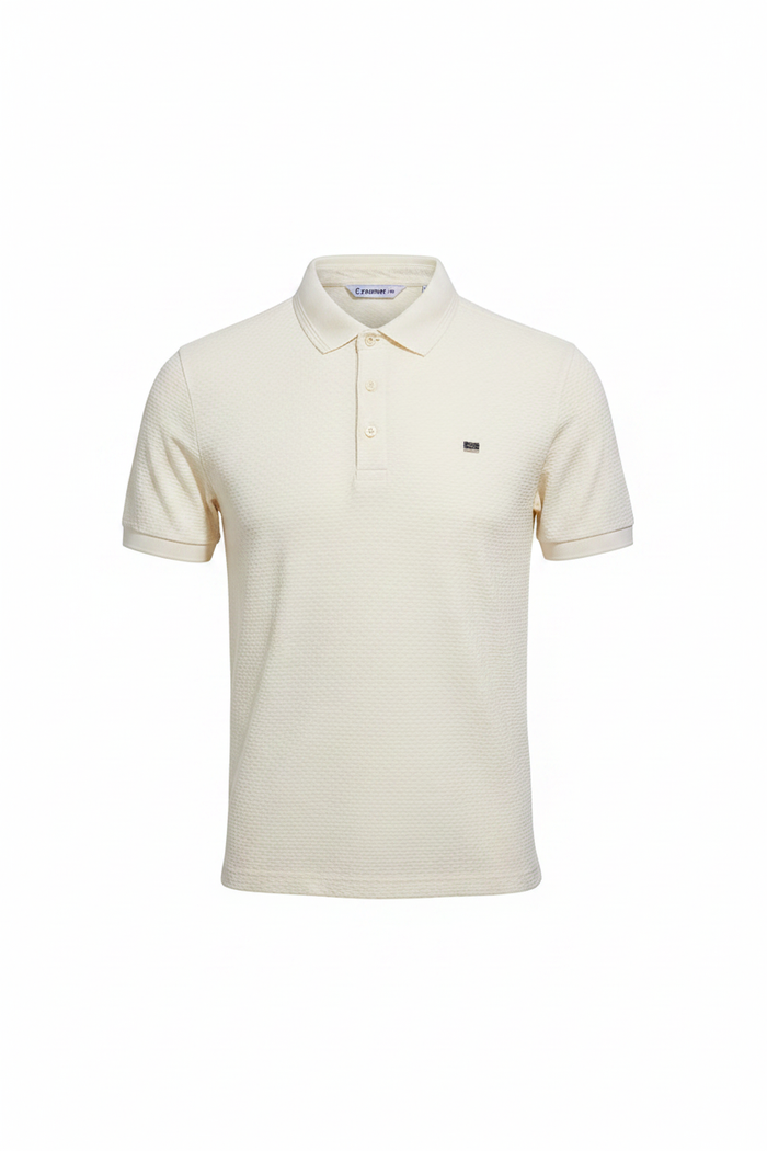 Everyday full length cream polo shirt white background