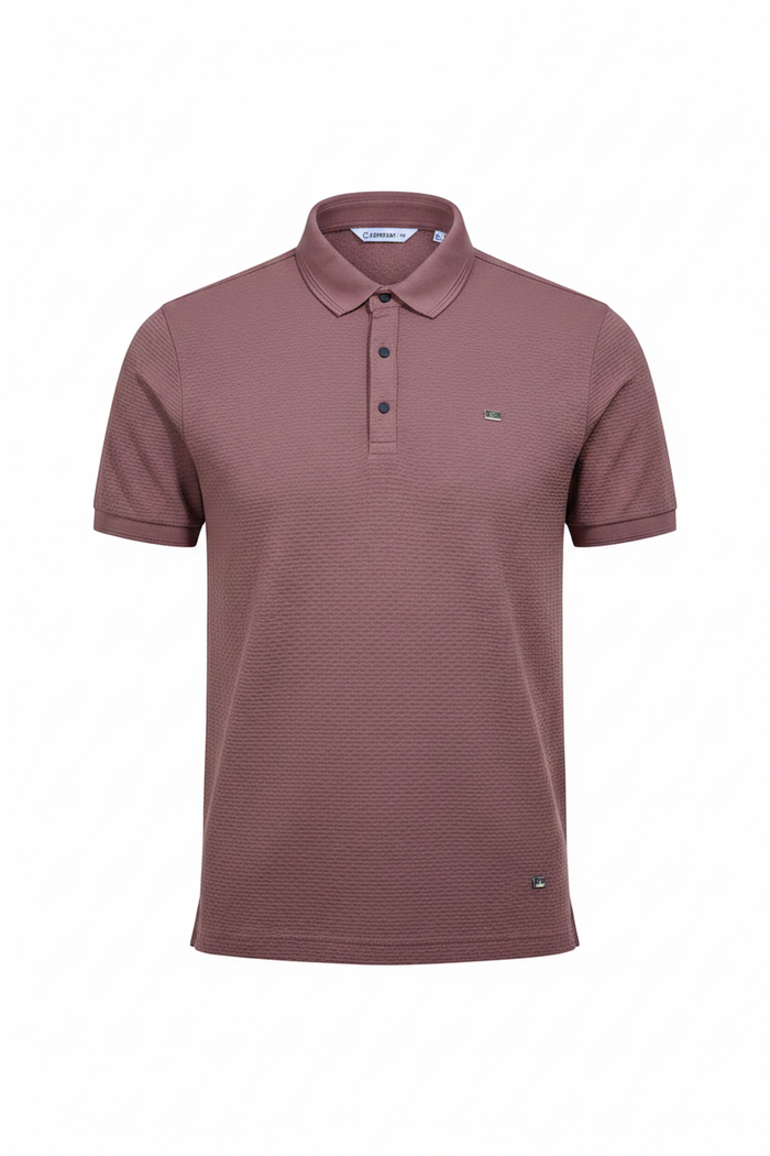 Everyday full length mauve polo shirt white background