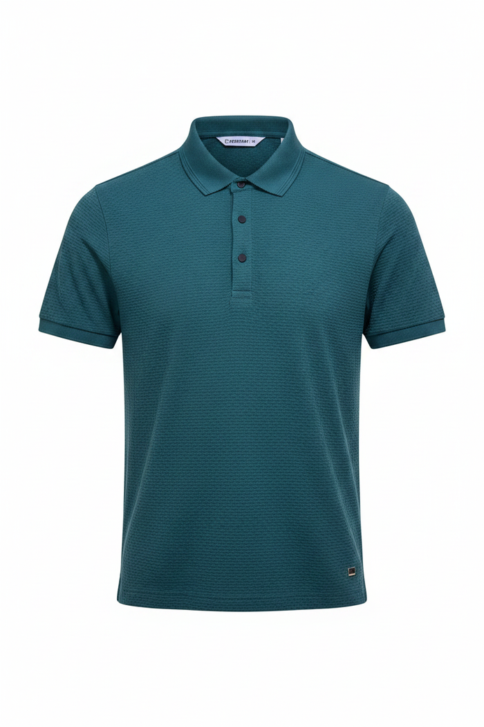 Everyday full length teal polo shirt white background